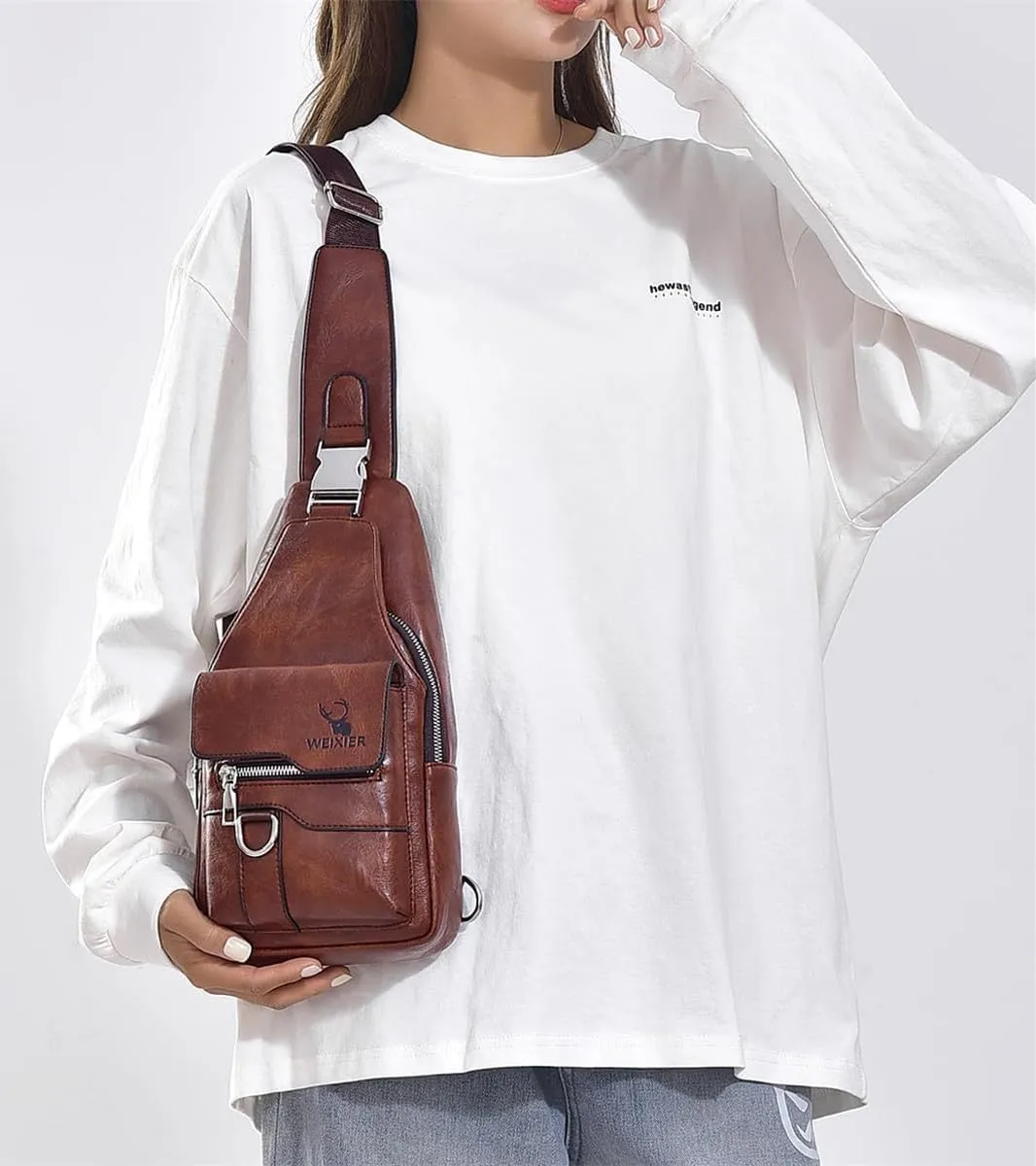 PU Leather Sling Bag for Men - Waterproof, Lightweight, Crossbody Chest Bag for Hiking & Cycling