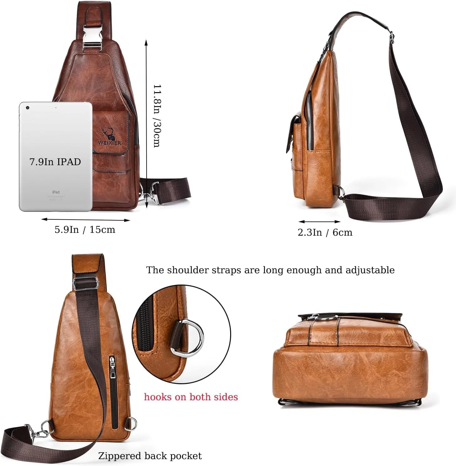 PU Leather Sling Bag for Men - Waterproof, Lightweight, Crossbody Chest Bag for Hiking & Cycling