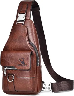 PU Leather Sling Bag for Men - Waterproof, Lightweight, Crossbody Chest Bag for Hiking & Cycling