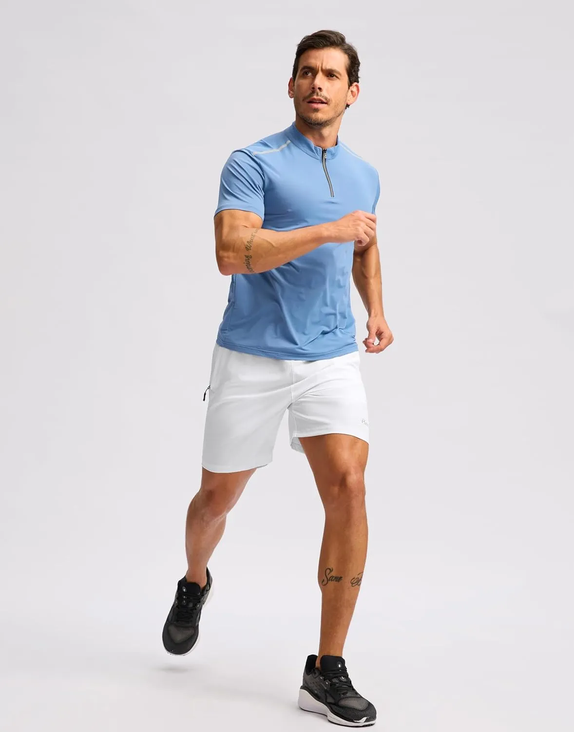 Pudolla Men's Running Athletic Shorts with 3 Zipper Pockets 5"/7" Gym Workout Shorts Lightweight Quick Dry for Hiking Casual