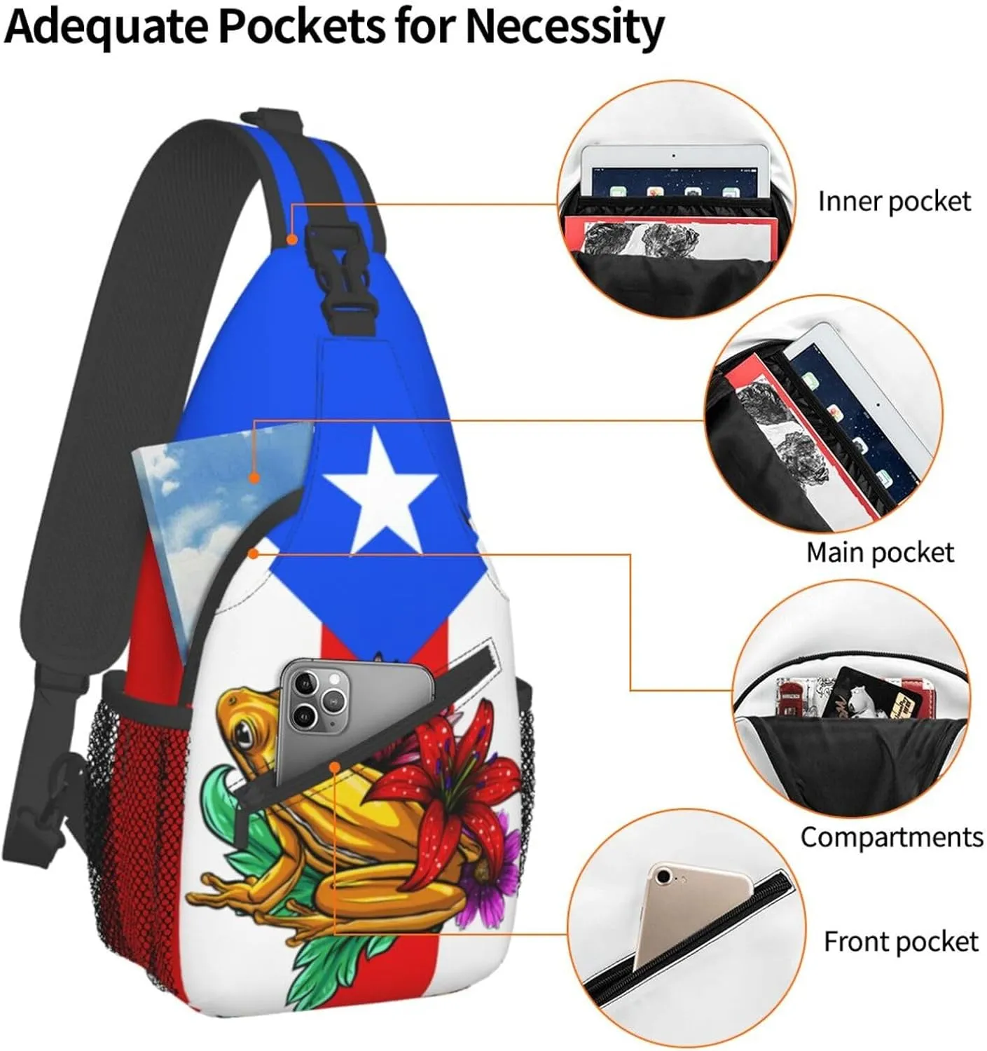 Puerto Rico Flag Sling Bag, Fashion Crossbody Backpack Shoulder Chest Bag for Men Women Hiking Travel