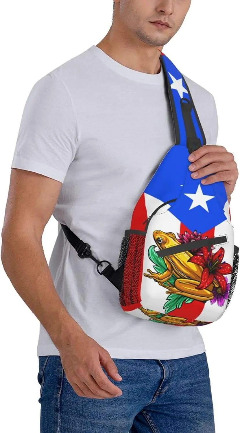 Puerto Rico Flag Sling Bag, Fashion Crossbody Backpack Shoulder Chest Bag for Men Women Hiking Travel