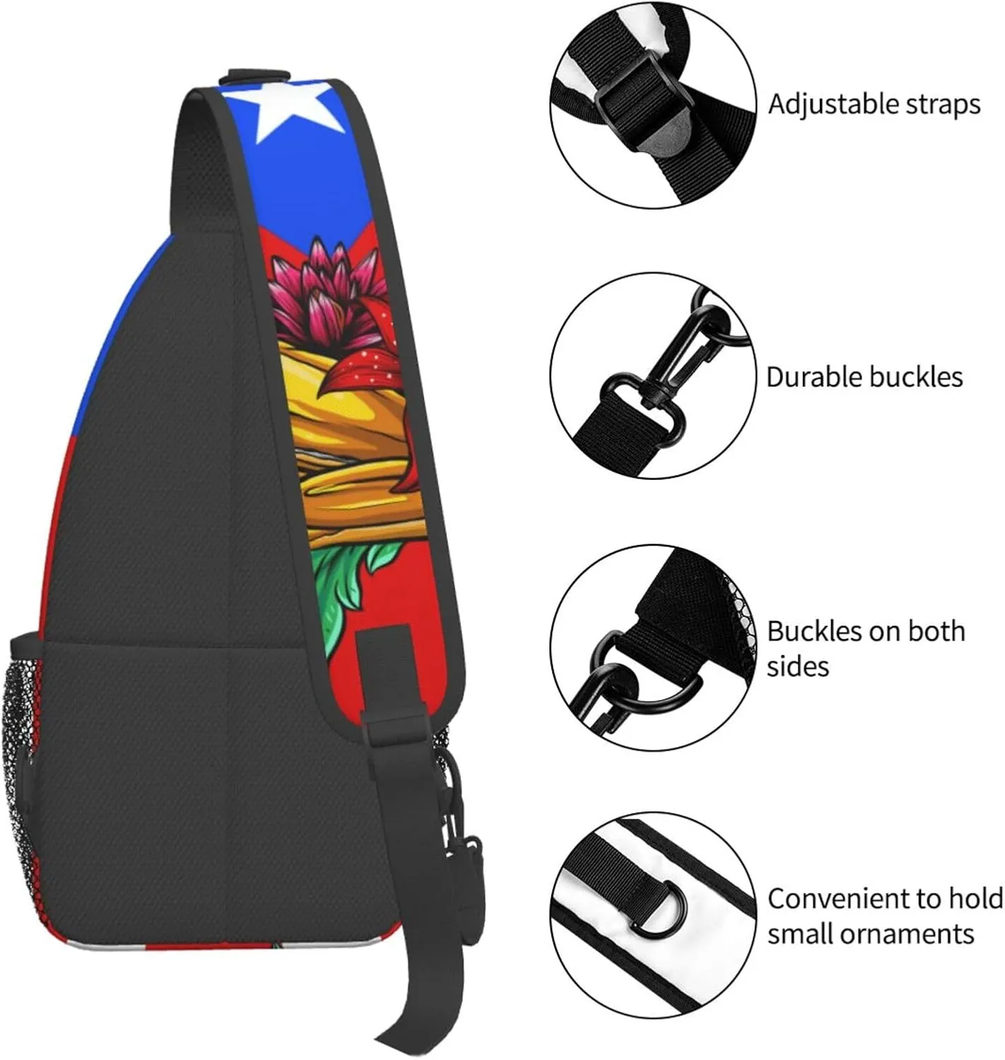 Puerto Rico Flag Sling Bag, Fashion Crossbody Backpack Shoulder Chest Bag for Men Women Hiking Travel
