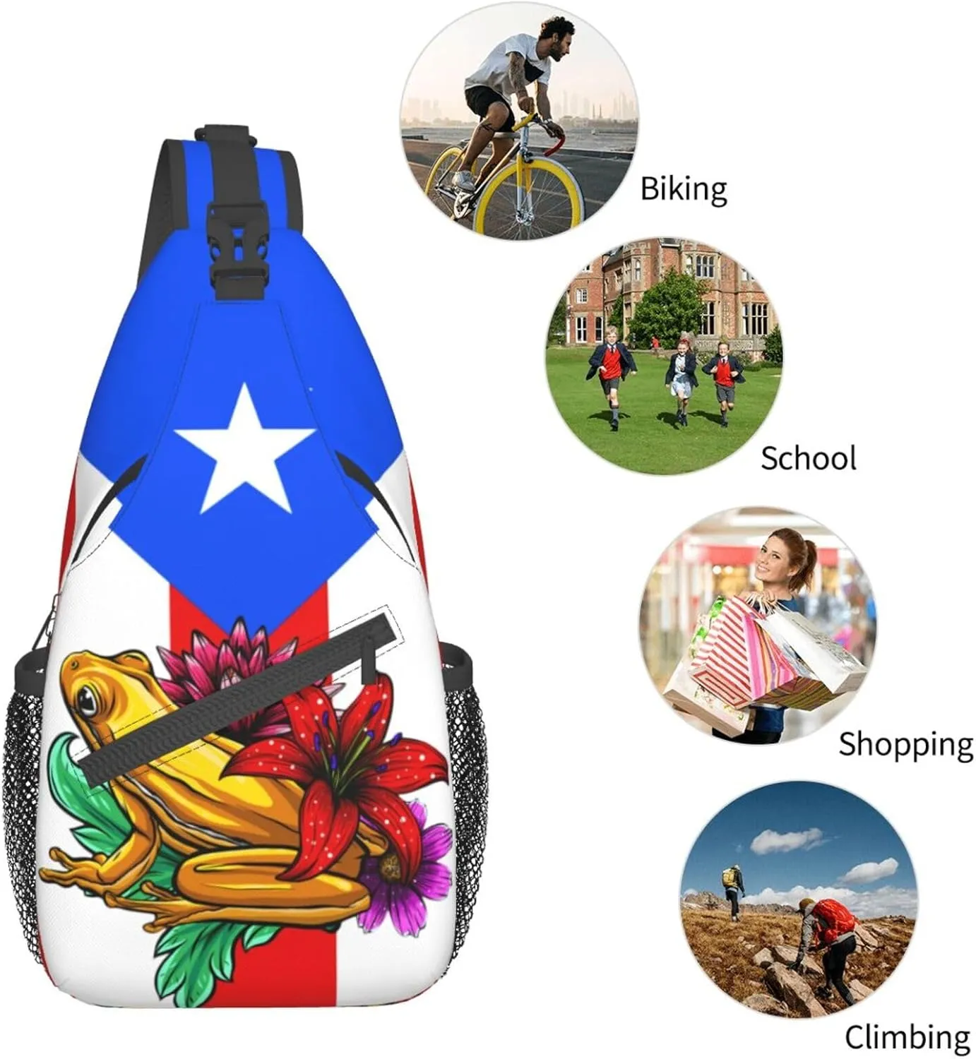 Puerto Rico Flag Sling Bag, Fashion Crossbody Backpack Shoulder Chest Bag for Men Women Hiking Travel