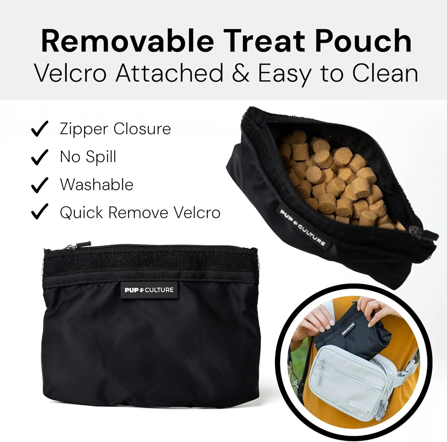 Pup Culture Cross Body Dog Training Treat Pouch | Removable for Anytime Puppy Training | Built-in Poop Bag Dispenser & Used Bag Holder | Stylish - Navy