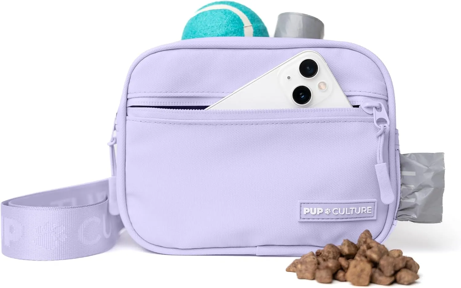 Pup Culture Cross Body Dog Training Treat Pouch | Removable Pouch With Built-in Poop Bag Dispenser & Used Bag Holder | Stylish Puppy Training Accessory - Lavender