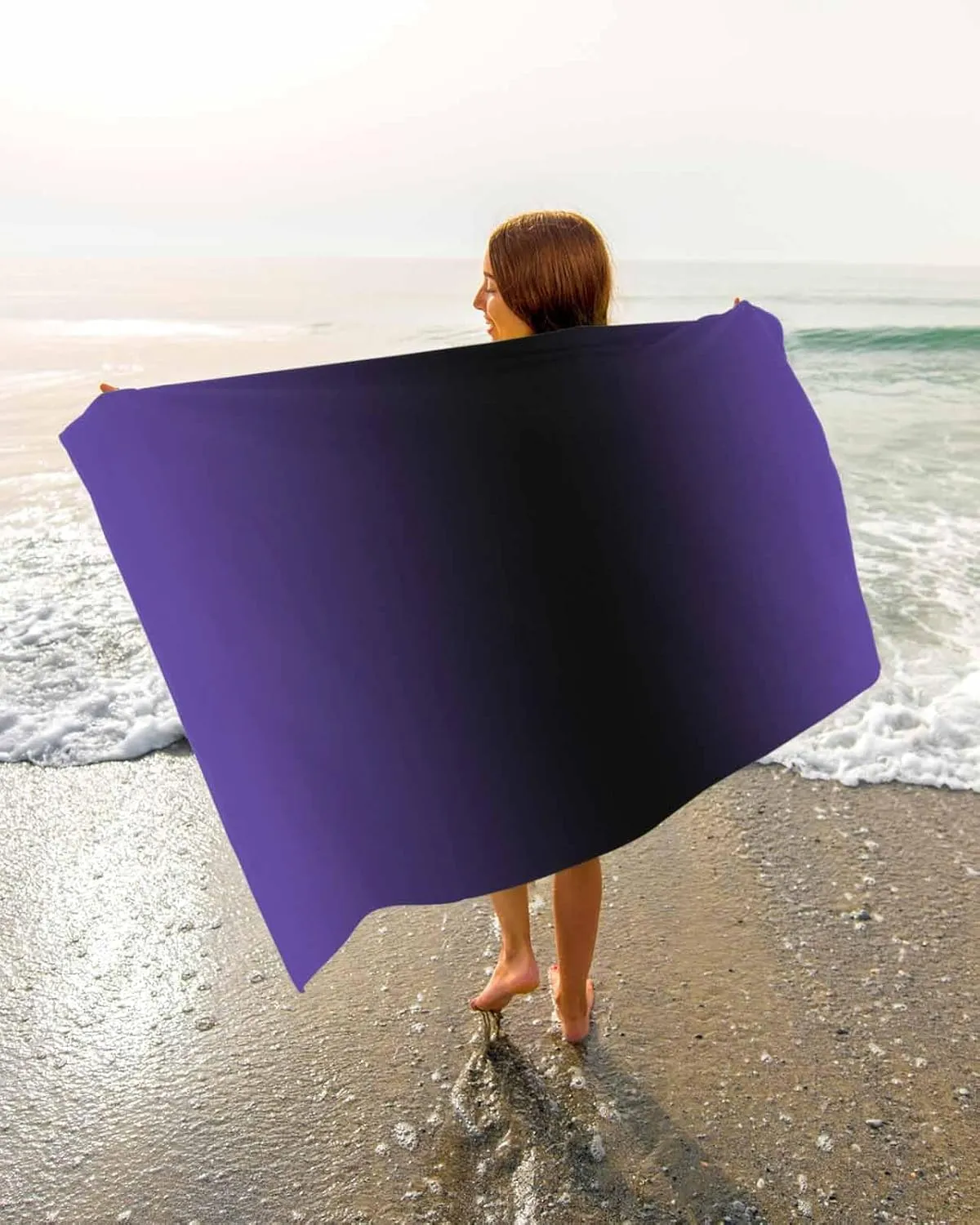 Purple with Black Beach Towel 31"x61" Microfiber Beach Towels Oversized Sand Free Quick Dry Beach Towel/Bath Towels/Yoga Towel/Pool Towels/Travel Towel for Women Men Girls Kids-Gradient
