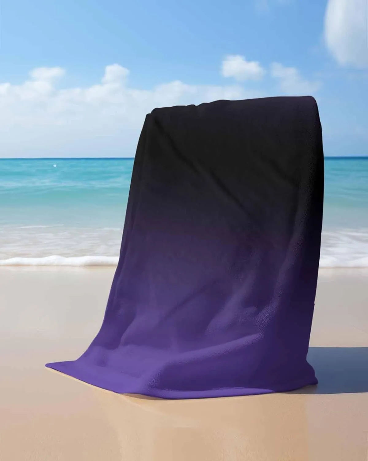 Purple with Black Beach Towel 31"x61" Microfiber Beach Towels Oversized Sand Free Quick Dry Beach Towel/Bath Towels/Yoga Towel/Pool Towels/Travel Towel for Women Men Girls Kids-Gradient