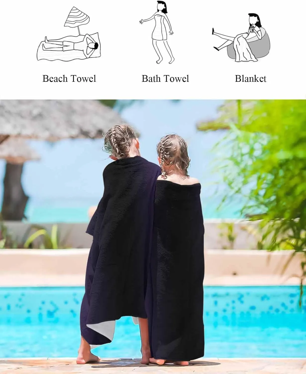 Purple with Black Beach Towel 31"x61" Microfiber Beach Towels Oversized Sand Free Quick Dry Beach Towel/Bath Towels/Yoga Towel/Pool Towels/Travel Towel for Women Men Girls Kids-Gradient