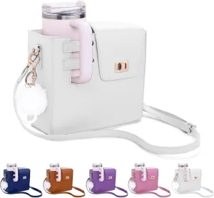 Purse for Stanley Cup丨Stanley Purse Cup Holder, Outdoor Portable Crossbody Water Cup Storage Bag for Stanley 40 oz Tumble, Stanley Cup Purse Includes Plush Beaded Keychain, Adjustable Shoulder Strap