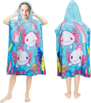 Queenshin Salamander Hooded Kids Beach Towel Sandproof, Quick Dry Microfiber Poncho Changing Pool Towel Robe for Boys & Girls 26 x 30 inch