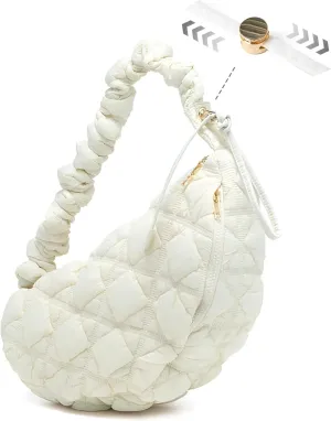 Quilted Puffer Shoulder Bag for Women Crossbody Bags Purse Handbag Carryall Adjustable Crescent Dumpling Sling Bag
