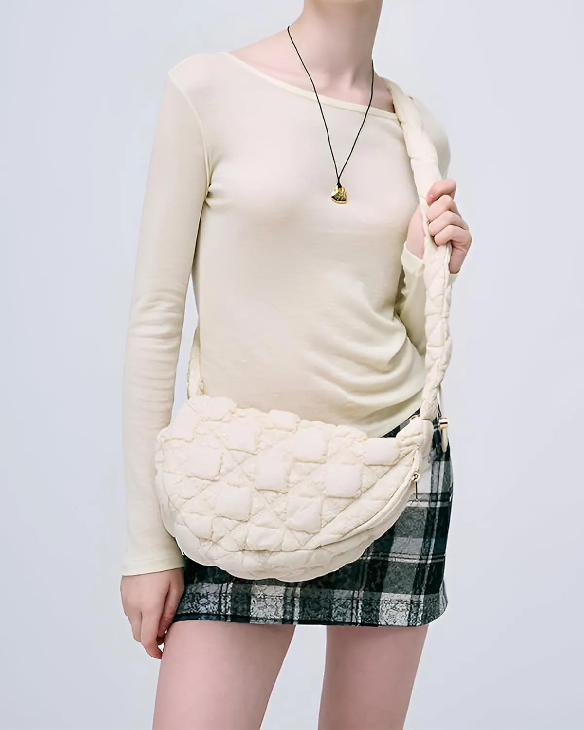 Quilted Puffer Shoulder Bag for Women Crossbody Bags Purse Handbag Carryall Adjustable Crescent Dumpling Sling Bag