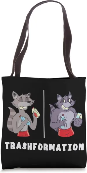 Raccoon Trash Transformation Trashy Gym Fitness Workout Tote Bag