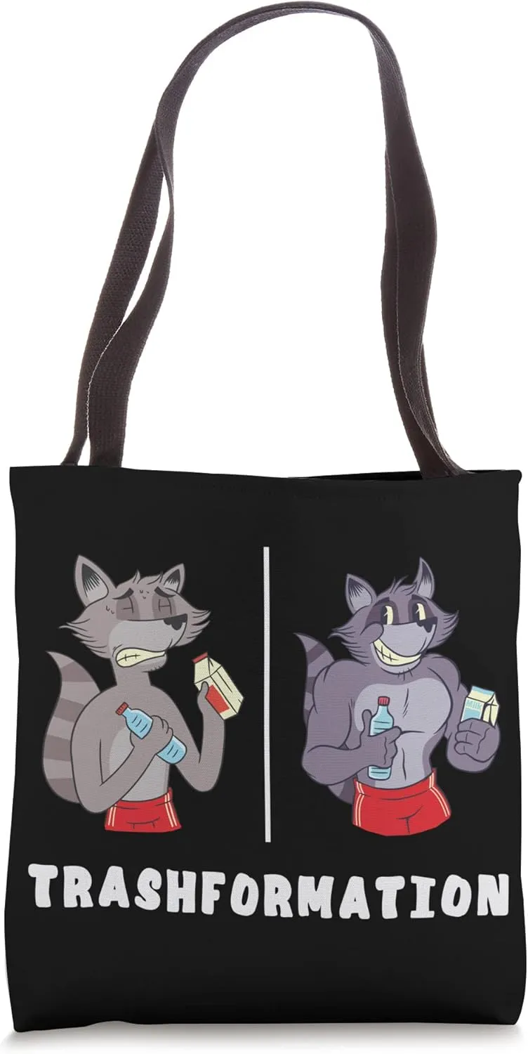 Raccoon Trash Transformation Trashy Gym Fitness Workout Tote Bag