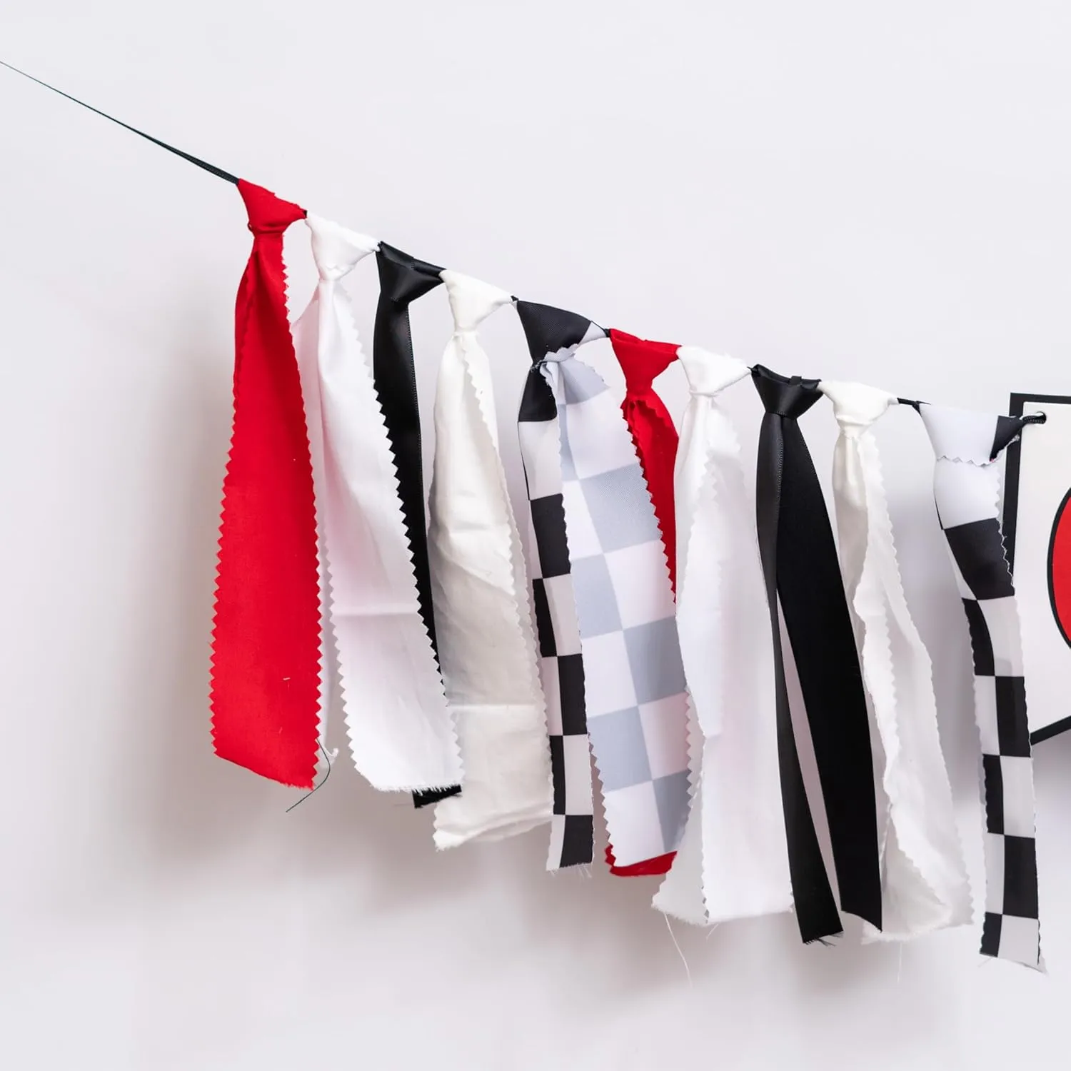 Racing Highchair Banner - Race Car First/1st Birthday Party Decorations, Red, Black and White Fabric Garland, Photo Props Cake Smash