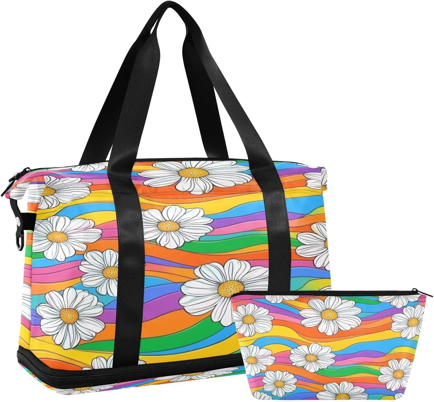 Rainbow Curve Daisy Sports Gym Bag,Travel Duffel bag with Wet Pocket & Shoes Compartment Lightweight Waterproof Overnight Bag for Men Women