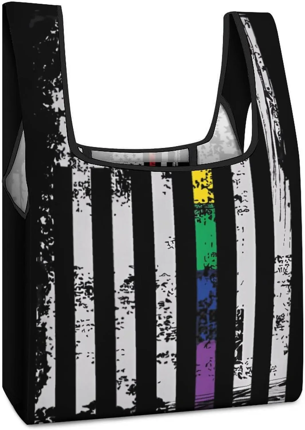 Rainbow U.S. Flag Novelty Reusable Grocery Bag Fold-able Shopping Bags Washable Tote Lightweight Storage Pouch with Handle