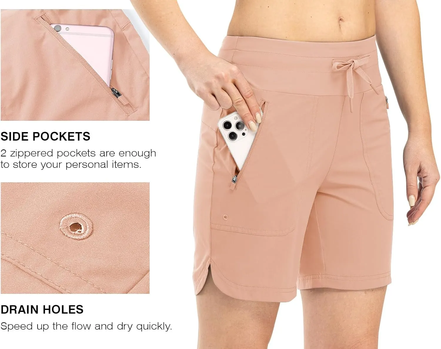 Rdruko Women's Swim Board Shorts with Liner 7" High Waisted UPF 50  Beach Trunks Shorts