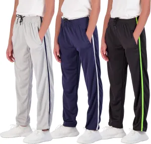 Real Essentials 3 Pack: Boys' Mesh Open Bottom Active Sweatpants with Pockets & Drawstring