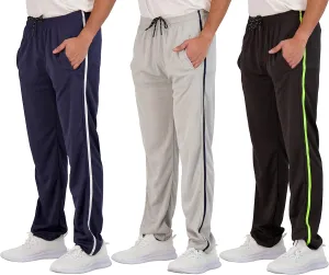 Real Essentials 3 Pack: Men's Mesh Athletic Gym Workout Lounge Open Bottom Sweatpants with Pockets (Available in Big & Tall)