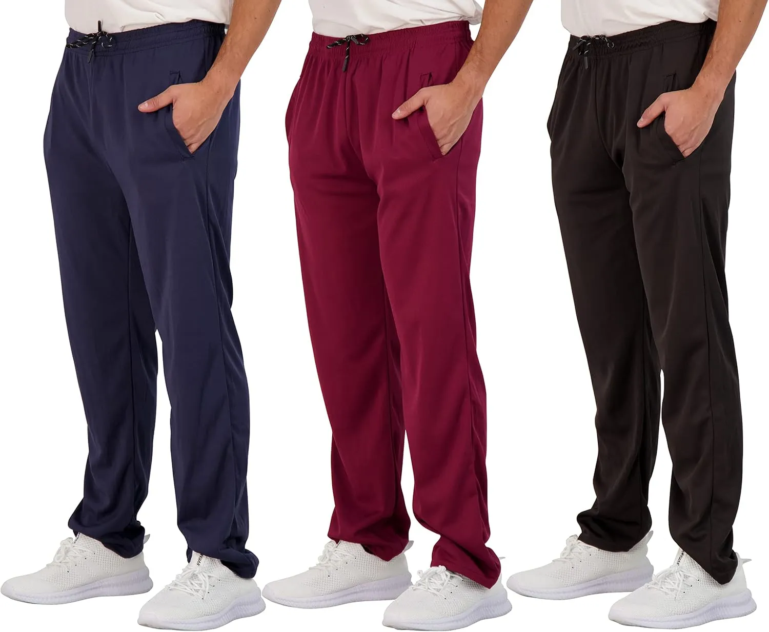 Real Essentials 3 Pack: Men's Mesh Athletic Gym Workout Lounge Open Bottom Sweatpants with Pockets (Available in Big & Tall)