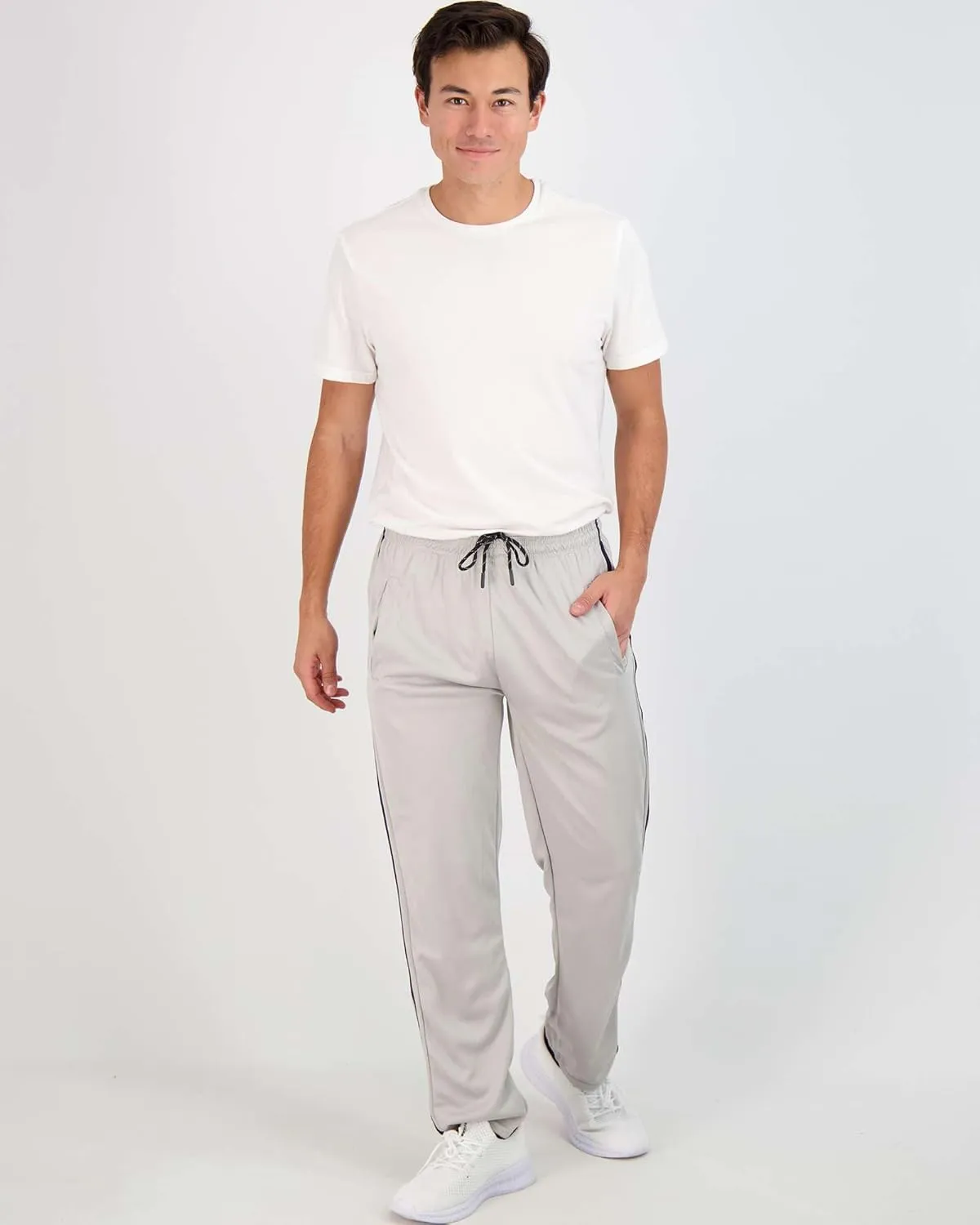 Real Essentials 3 Pack: Men's Mesh Athletic Gym Workout Lounge Open Bottom Sweatpants with Pockets (Available in Big & Tall)