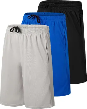 Real Essentials 3 Pack: Men's Mesh Athletic Performance Gym Shorts with Pockets (S-3X)