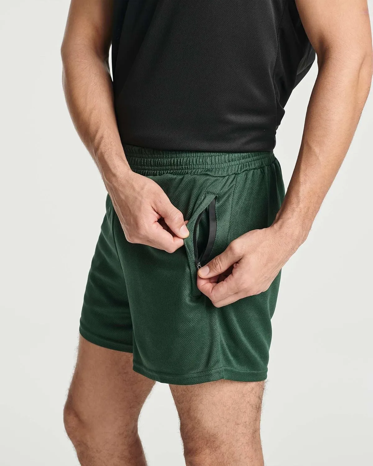 Real Essentials 4 Pack: Men's Mesh 7"/ 5"/ 3" Athletic Zipper Shorts Workout Gym Running Basketball (Big and Tall Available)