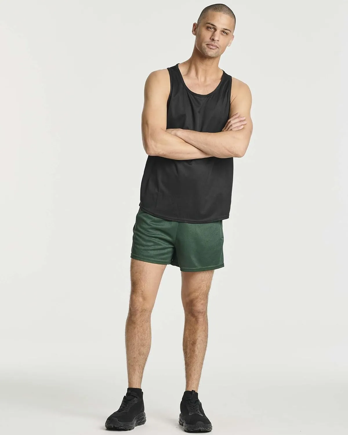 Real Essentials 4 Pack: Men's Mesh 7"/ 5"/ 3" Athletic Zipper Shorts Workout Gym Running Basketball (Big and Tall Available)