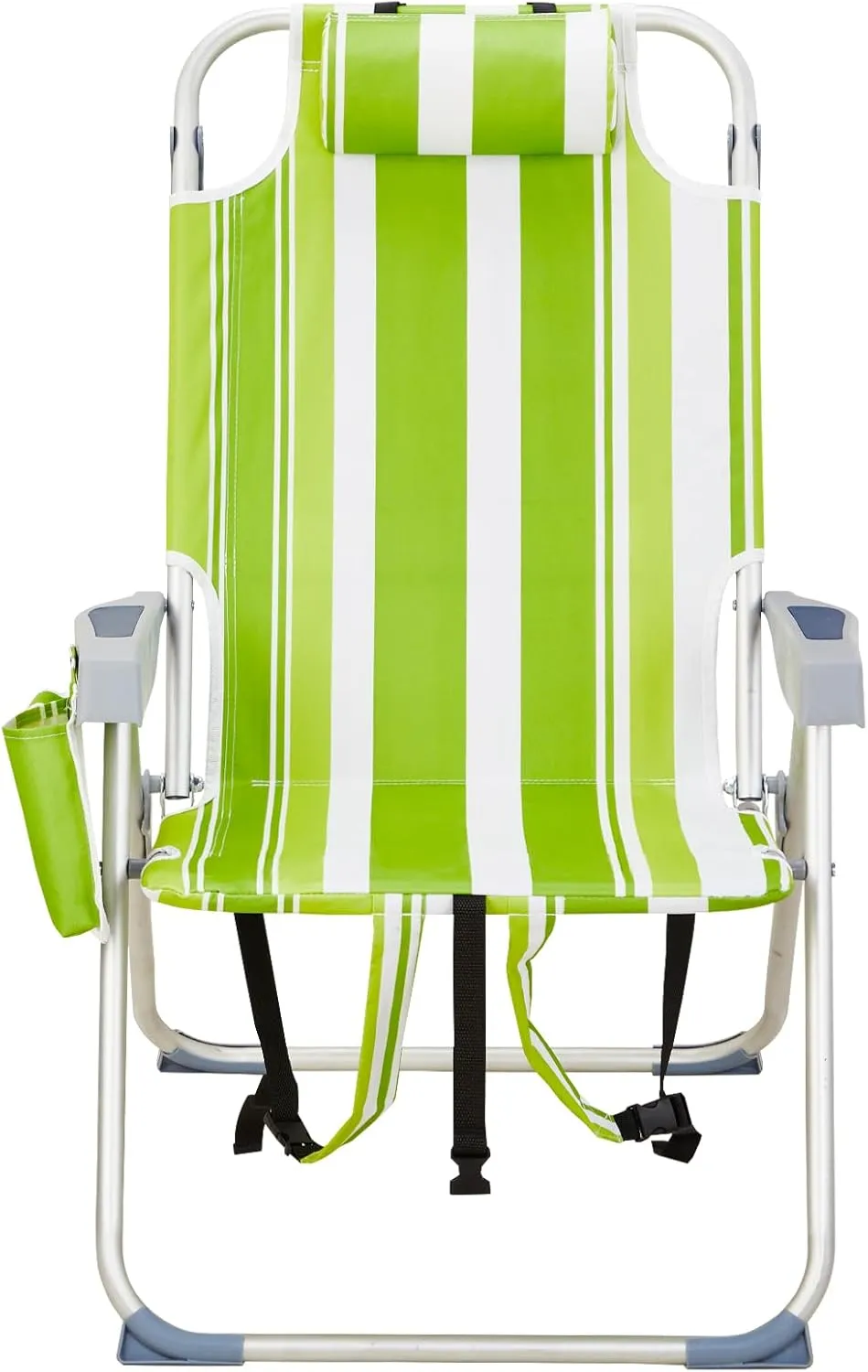 Reclining Backpack Beach Chair, Folding Beach Chair for Adults, Lightweight Beach Chair, High Back Beach Chairs,Lightweight Folding Beach Camping Chairs, Green Stripes 63 x 70 x 99cm