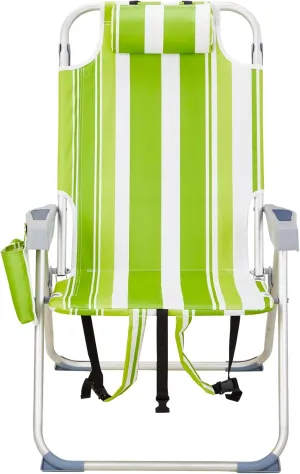 Reclining Backpack Beach Chair, Folding Beach Chair for Adults, Lightweight Beach Chair, High Back Beach Chairs,Lightweight Folding Beach Camping Chairs, Green Stripes 63 x 70 x 99cm