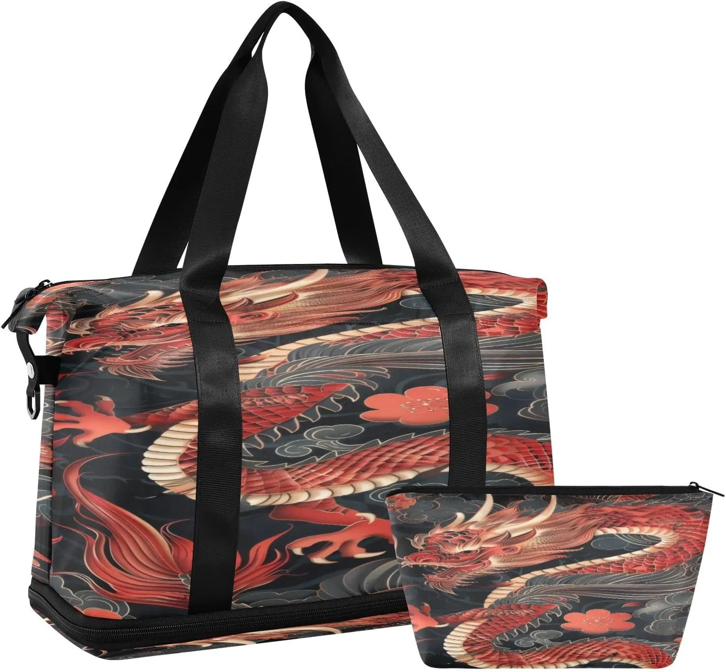 Red Dragon Duffel Bag Lightweight Carry On Gym Bags for Travel and Weekends, Versatile Overnight Bag with Shoe Compartment