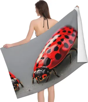Red Ladybug Print Beach Towel Blanket,Sand Proof Swimming Bath Pool Towel for Travel Camping Yoga Sport