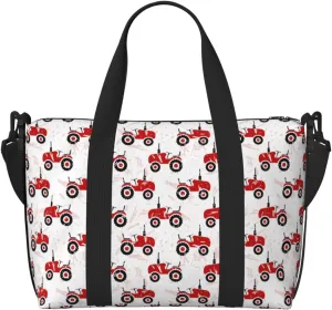 Red Wheeled Tractors Large Laptop Tote Travel Work Bag For Women Men Gym Beach Bag For Women Crossbody Carry On Shoulder Bag With Compartments Zipper,Overnight Weekender Bags