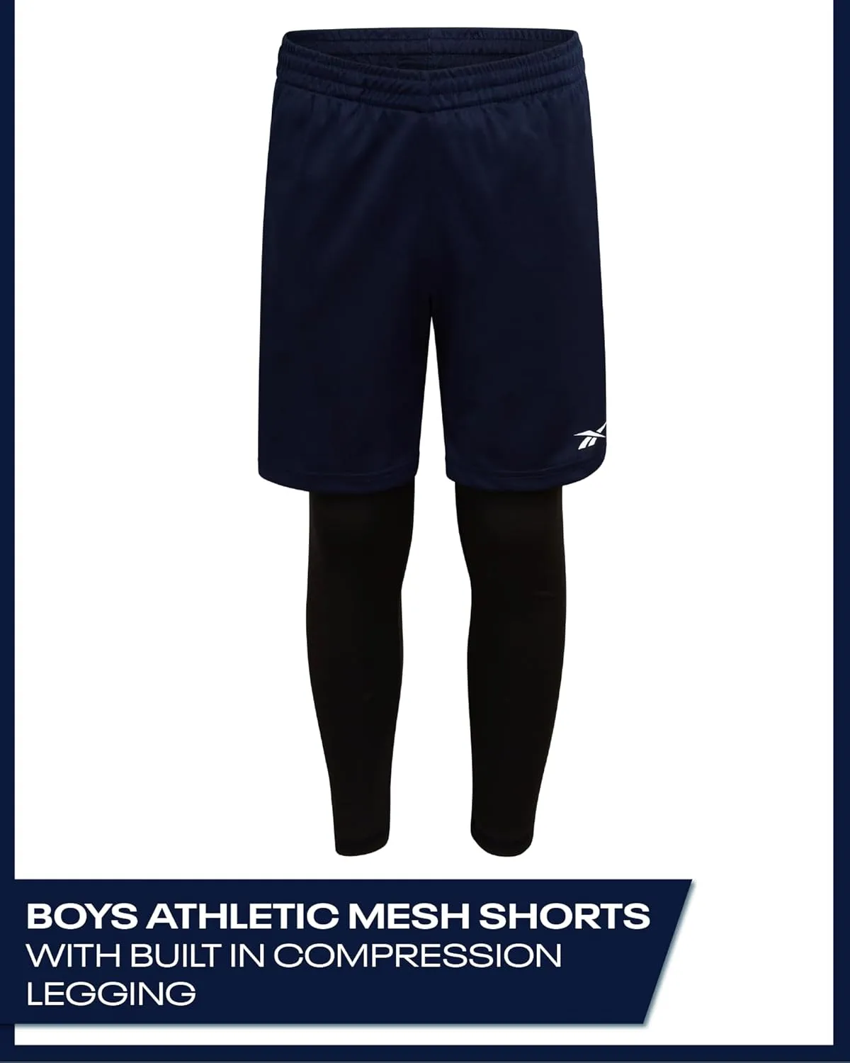 Reebok Boys Basketball Shorts - 2-in-1 Boys Athletic Shorts for Running with Compression Leggings, Pockets, and Drawstring