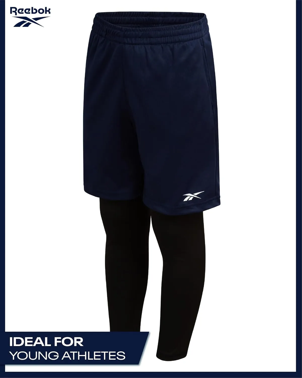 Reebok Boys Basketball Shorts - 2-in-1 Boys Athletic Shorts for Running with Compression Leggings, Pockets, and Drawstring