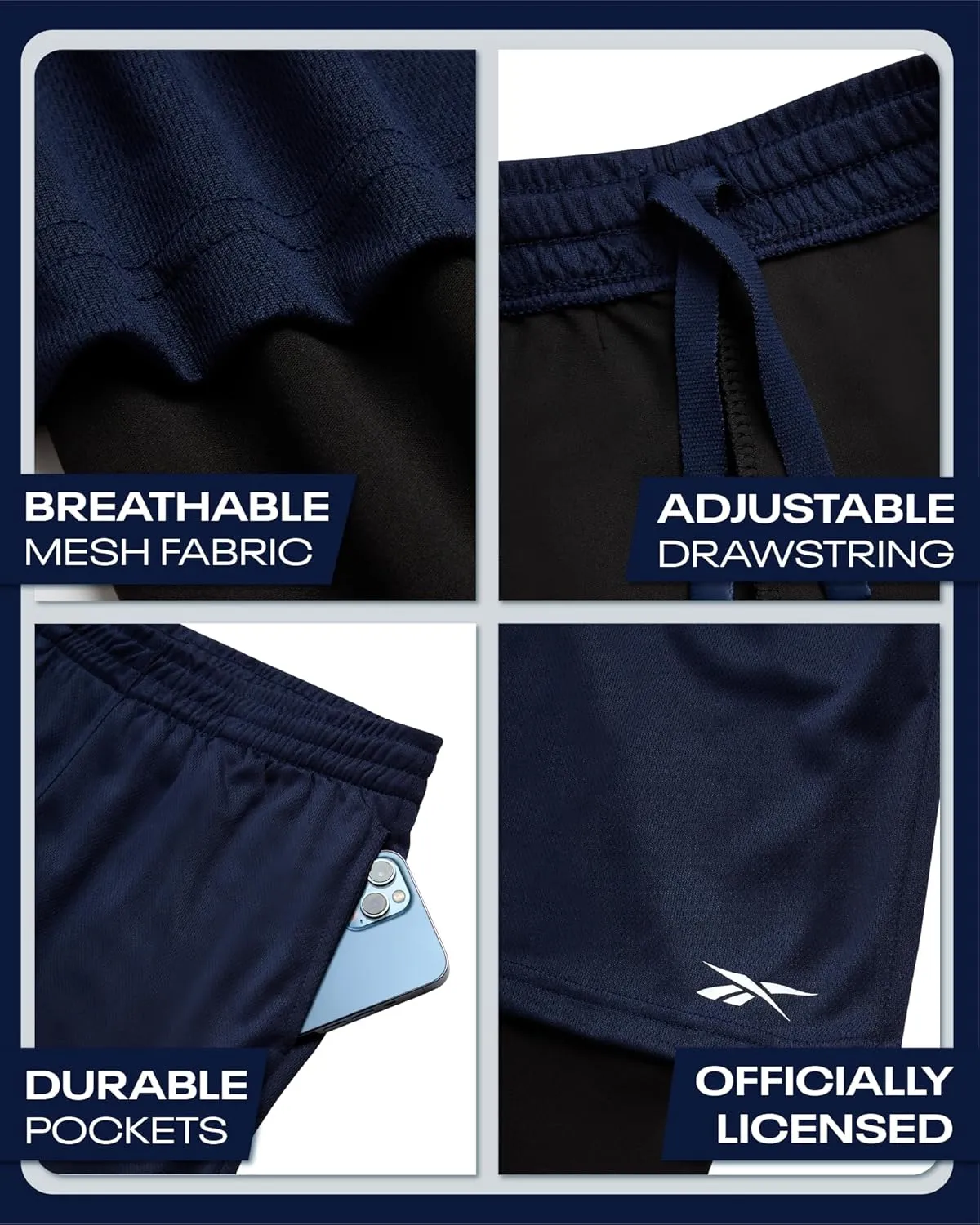 Reebok Boys Basketball Shorts - 2-in-1 Boys Athletic Shorts for Running with Compression Leggings, Pockets, and Drawstring