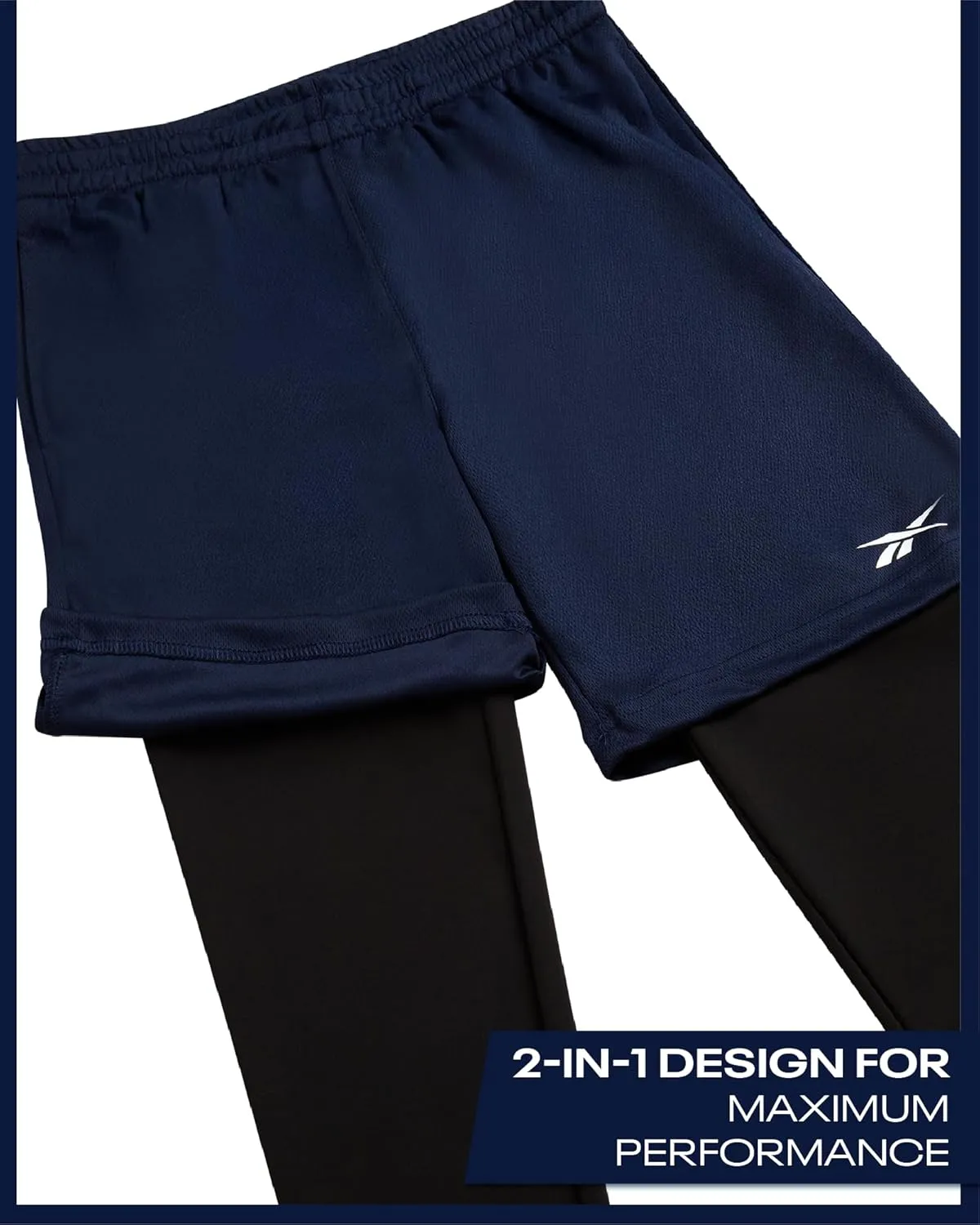 Reebok Boys Basketball Shorts - 2-in-1 Boys Athletic Shorts for Running with Compression Leggings, Pockets, and Drawstring