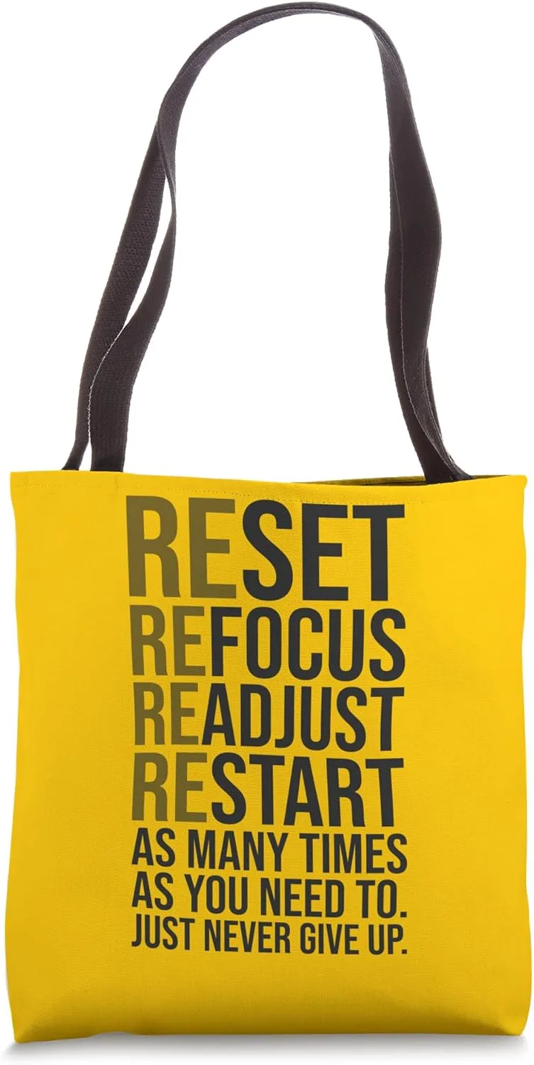 Reset Refocus Readjust - Gym, Hustle, Success, Motivational Tote Bag