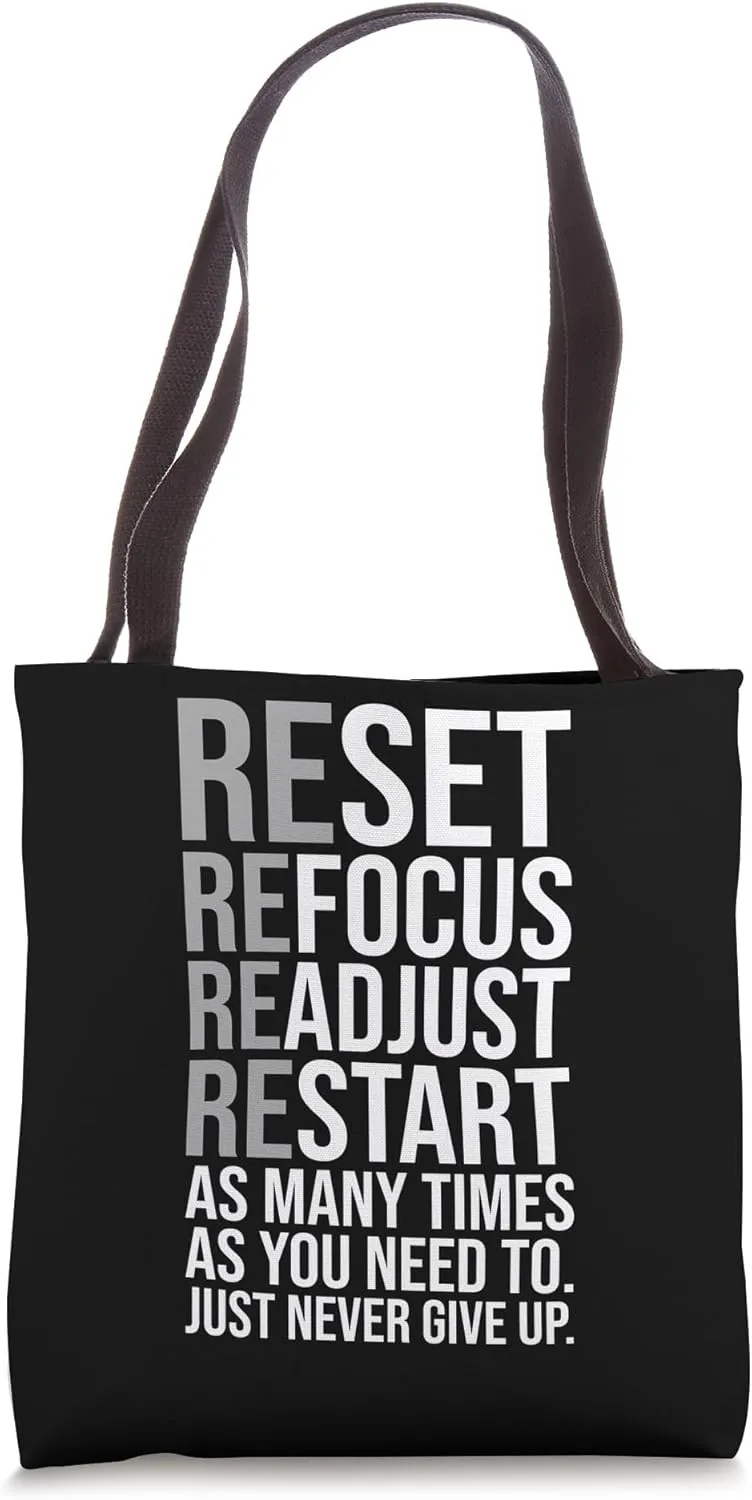 Reset Refocus Readjust - Gym, Hustle, Success, Motivational Tote Bag