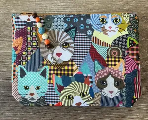Retro Cats with boxed bottom - 19.5cm x 14cm with Zipper Charm