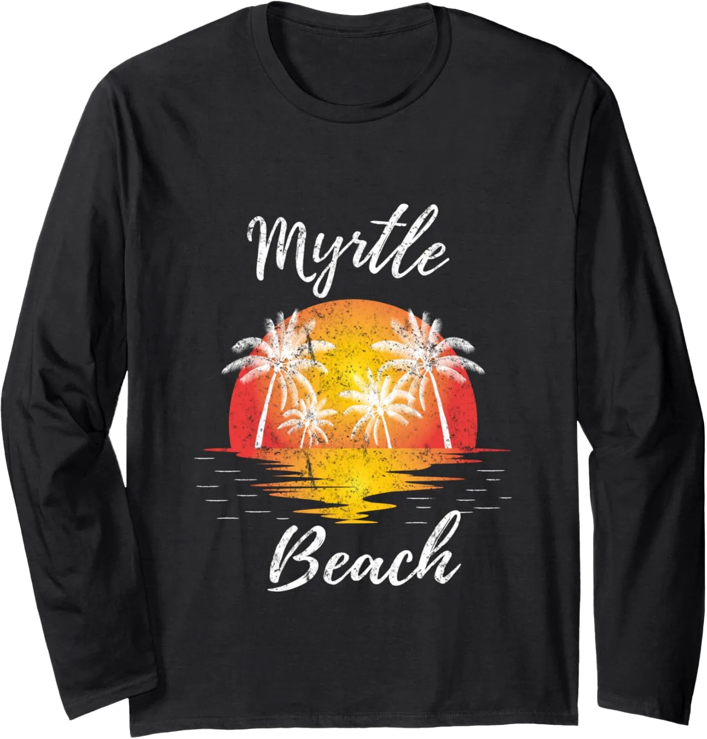 Retro Cool Myrtle Beach SC Dsistressed Sunset Palm Tree Long Sleeve T-Shirt