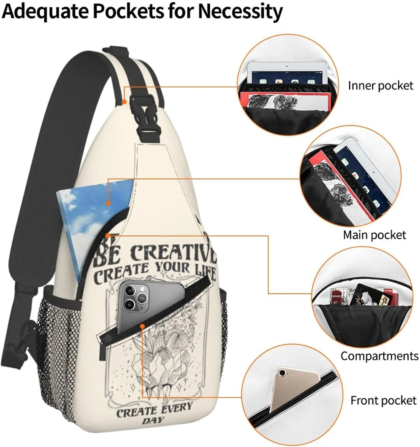 Retro Mushroom Creative Your Life Chest Sling Bag Crossbody Shoulder Backpack Bag Gym Cycling Daypack Travel Hiking Cross Bag