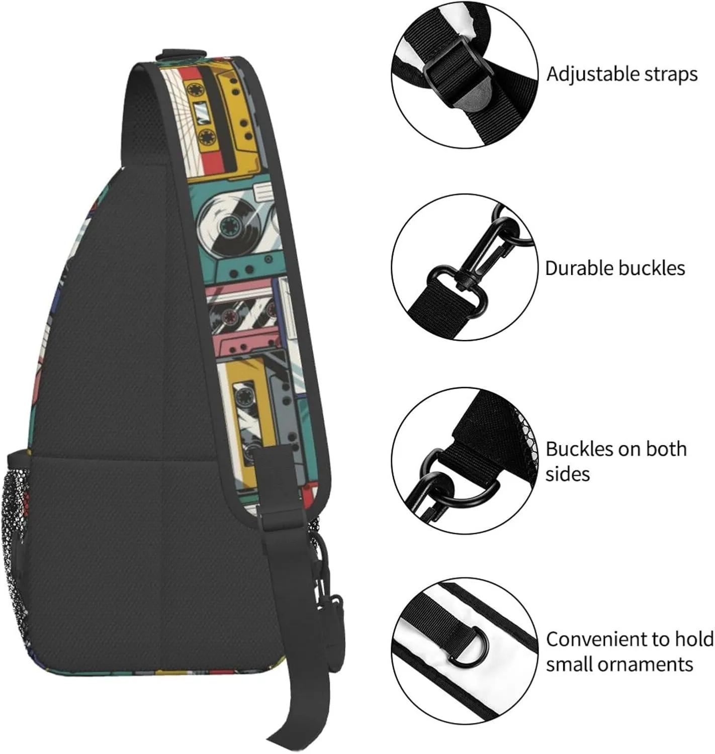 Retro Recorders Shoulder Bag Cassettes Sling Backpack Daypack Casual Backpack Hiking Bag Retro Backpack Bag