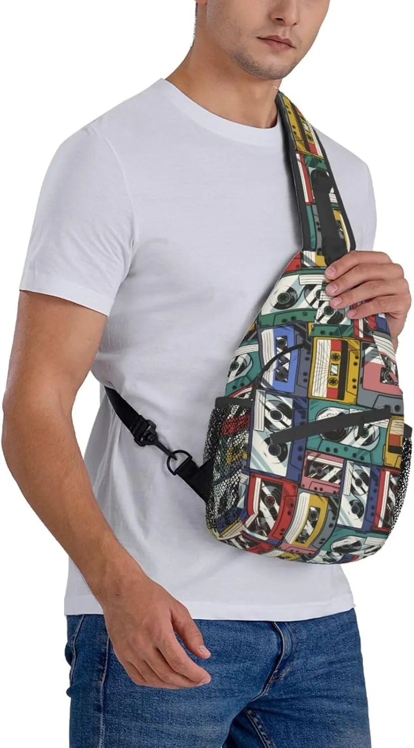 Retro Recorders Shoulder Bag Cassettes Sling Backpack Daypack Casual Backpack Hiking Bag Retro Backpack Bag