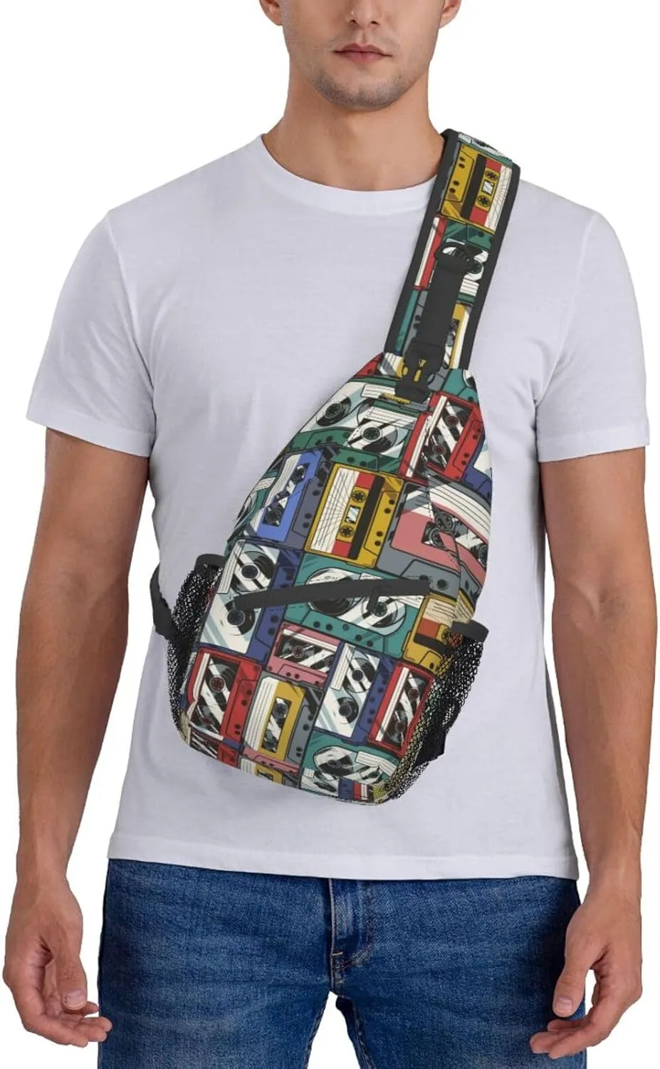 Retro Recorders Shoulder Bag Cassettes Sling Backpack Daypack Casual Backpack Hiking Bag Retro Backpack Bag