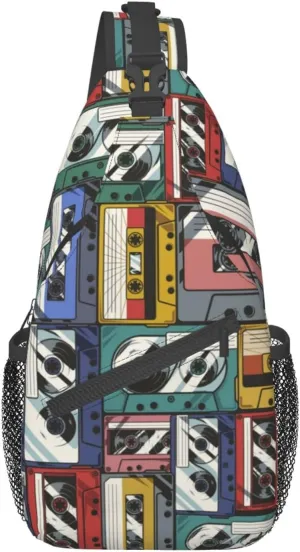 Retro Recorders Shoulder Bag Cassettes Sling Backpack Daypack Casual Backpack Hiking Bag Retro Backpack Bag