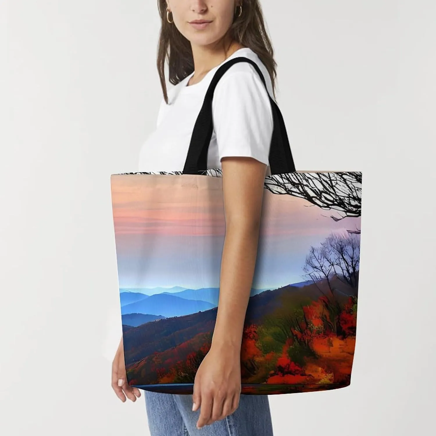 Reusable Shopping Bags Blue Ridge Mountains Grocery Bag Foldable Washable Tote Bag
