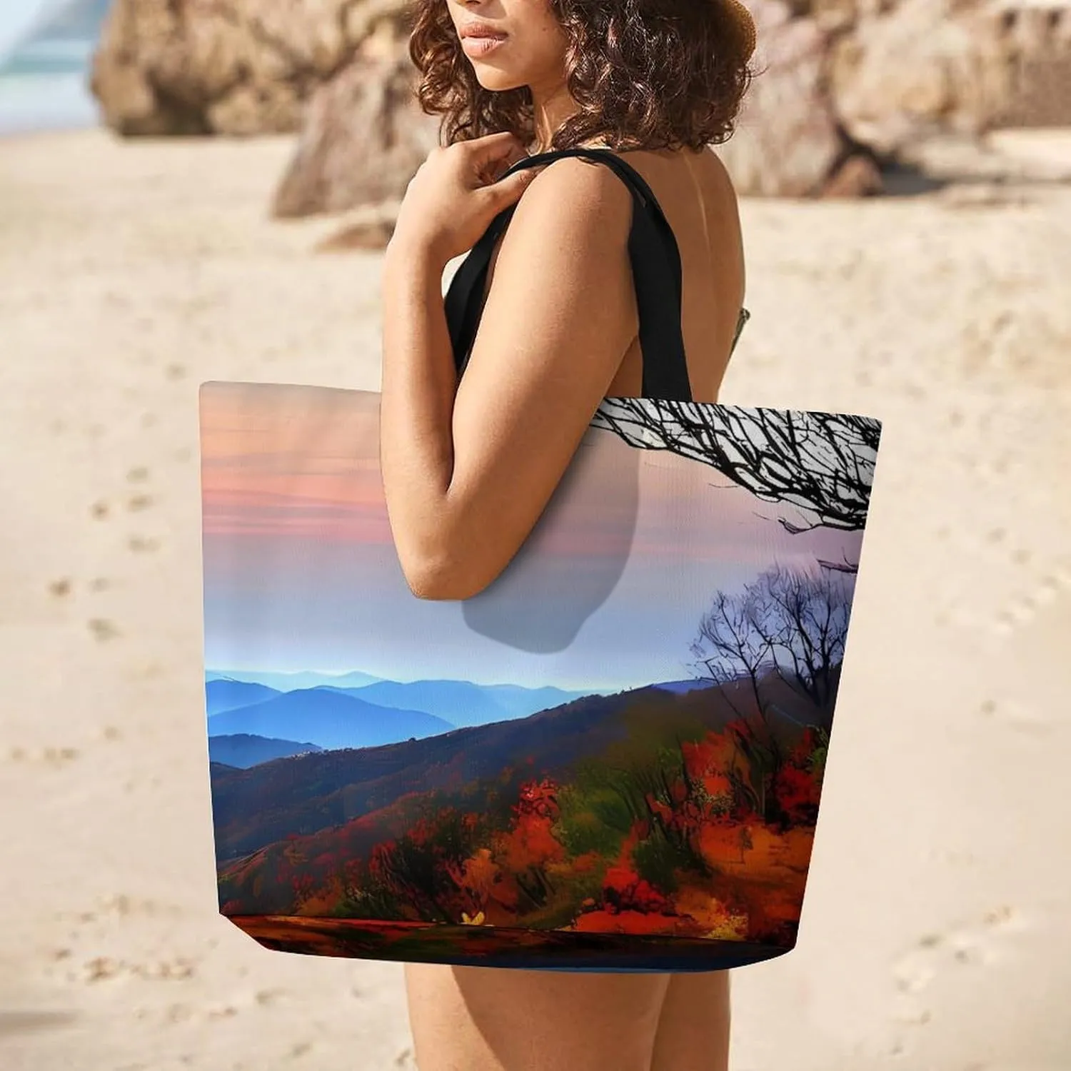 Reusable Shopping Bags Blue Ridge Mountains Grocery Bag Foldable Washable Tote Bag